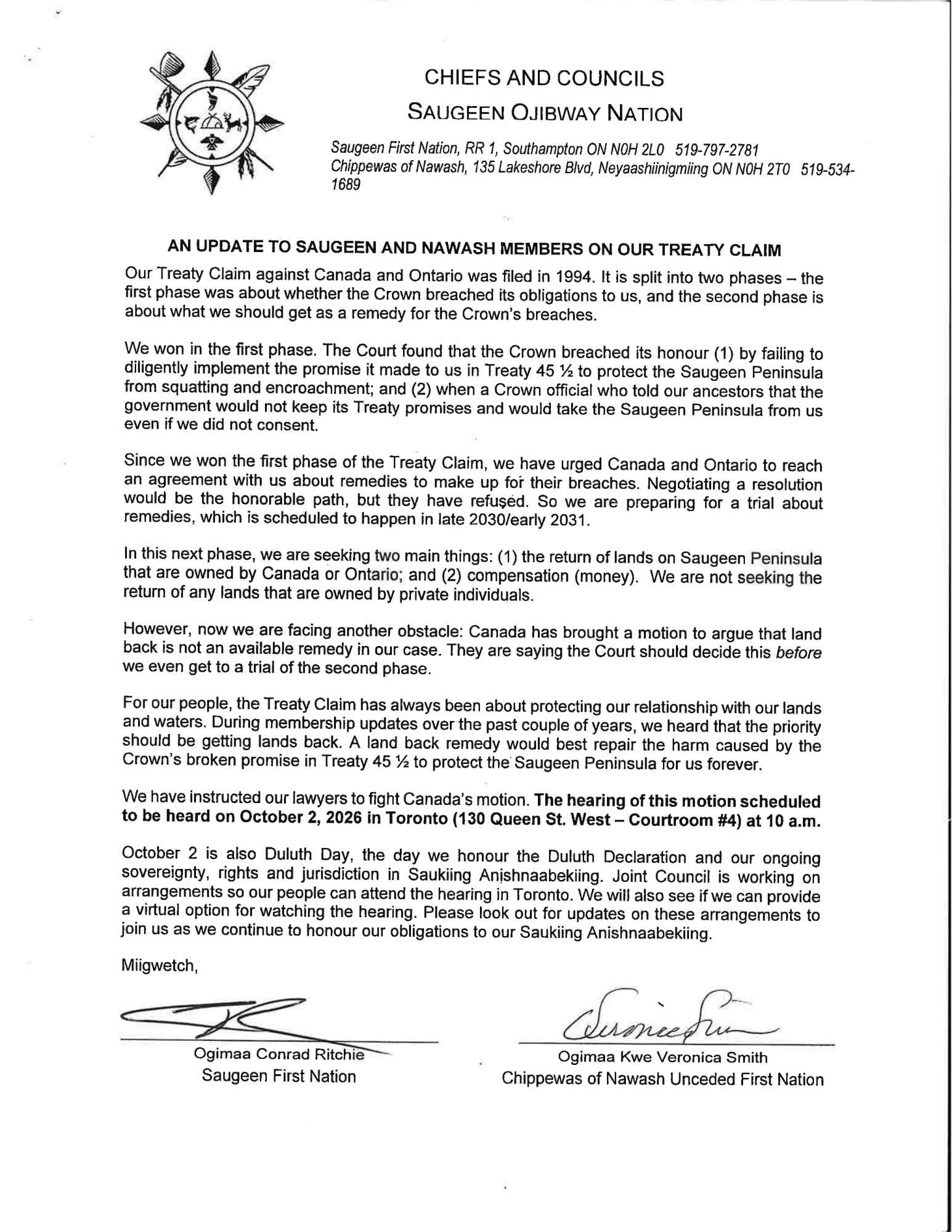 update on treaty claim August 2026