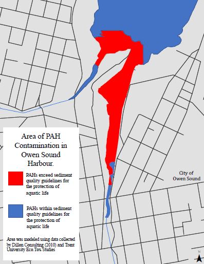 Map of the OS harbour showing contamination areas and extent