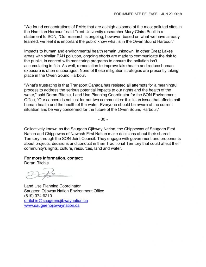 Press release about the Owen Sound harbour page 2