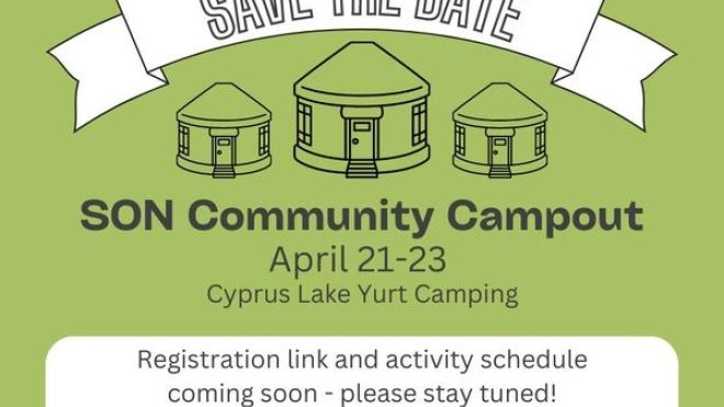 Save the date card for SON Campout April 21-23